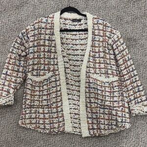 Multicolor Textured Open Cardigan